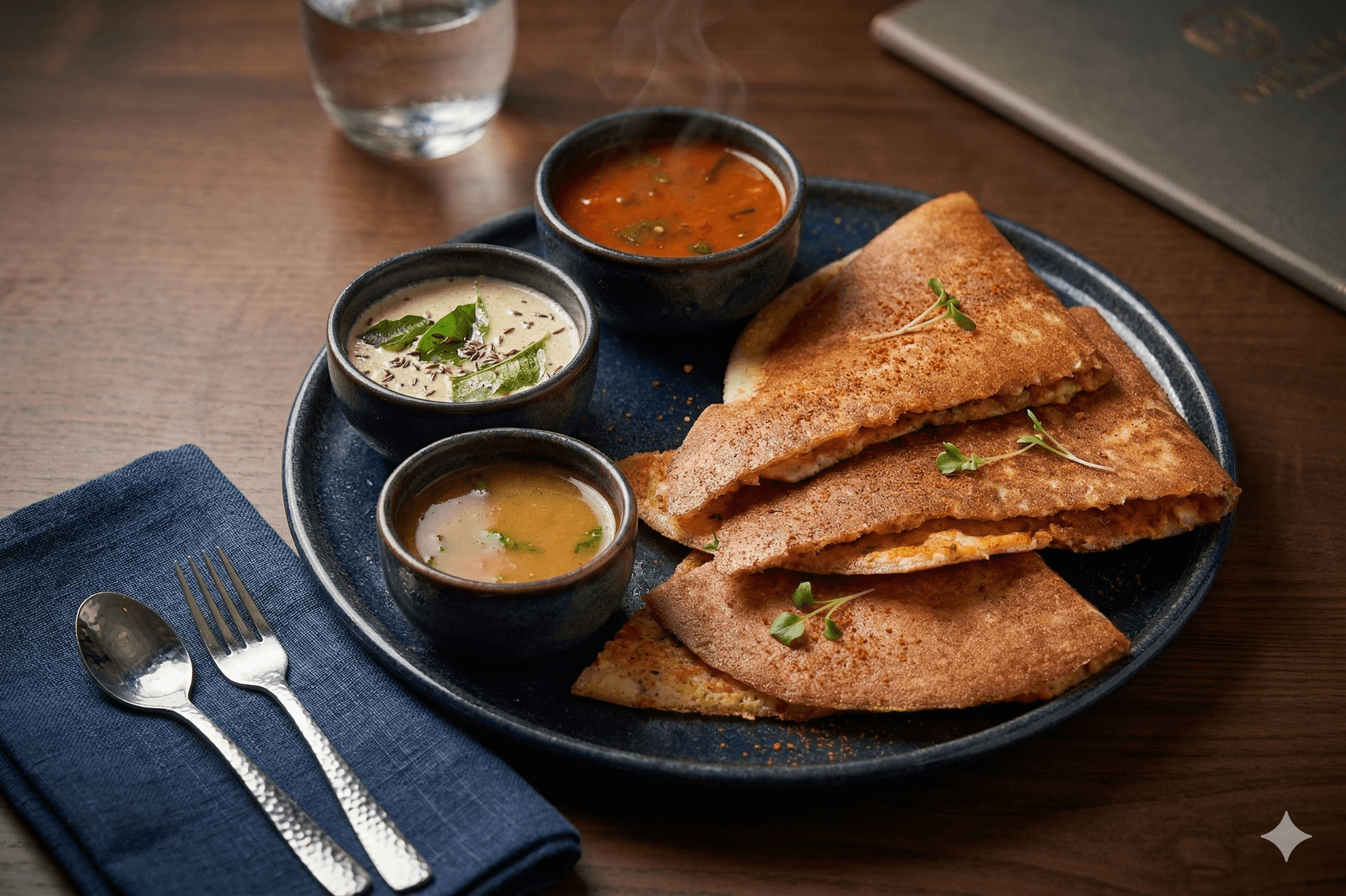 Pesarattu green dosa with chutneys